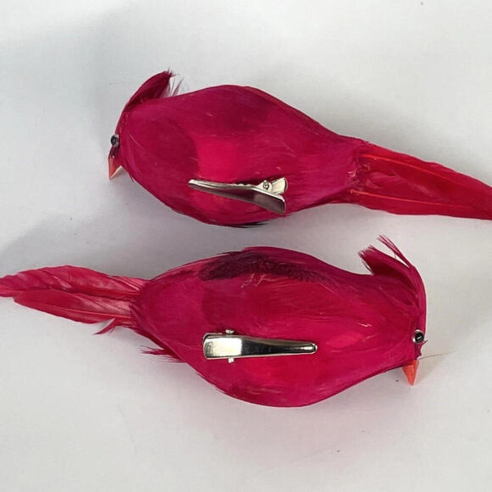 Vintage Red Cardinal Feather Bird Christmas Ornaments 5" Clip‎ On Lot of 2 - Picture 6 of 6